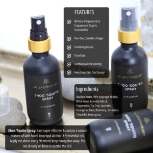 A spray bottle of Shoo 'Squito Spray with product info in text on the image.